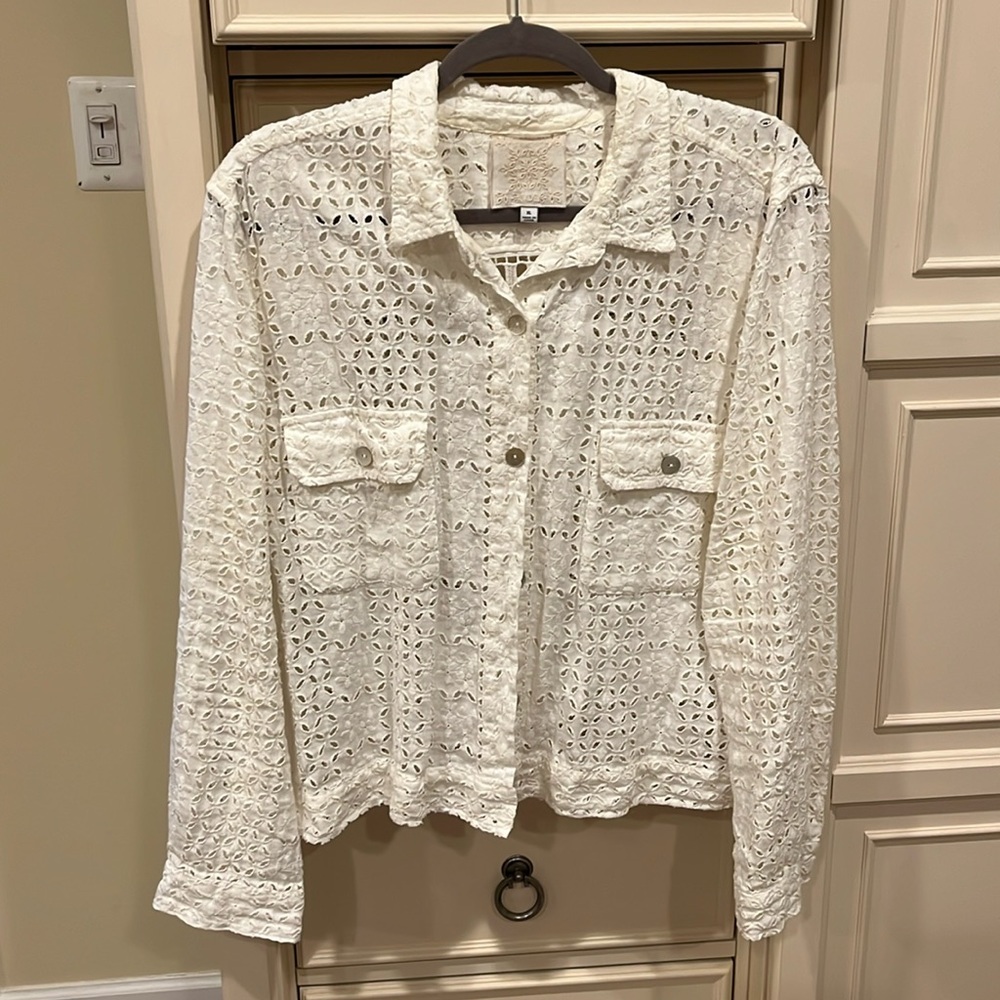 Johnny Was Jade collection linen button down jacket size XL